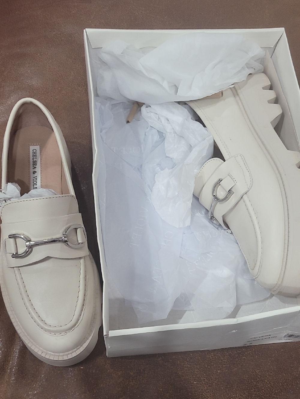 Chelsea & Violet Ivory Loafers with Silver Horsebit